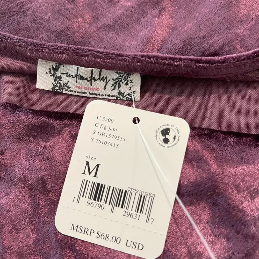 * NWT ~ Free People ~ All Night Velvet Tunic Camisole in Fig Jam Sz M~